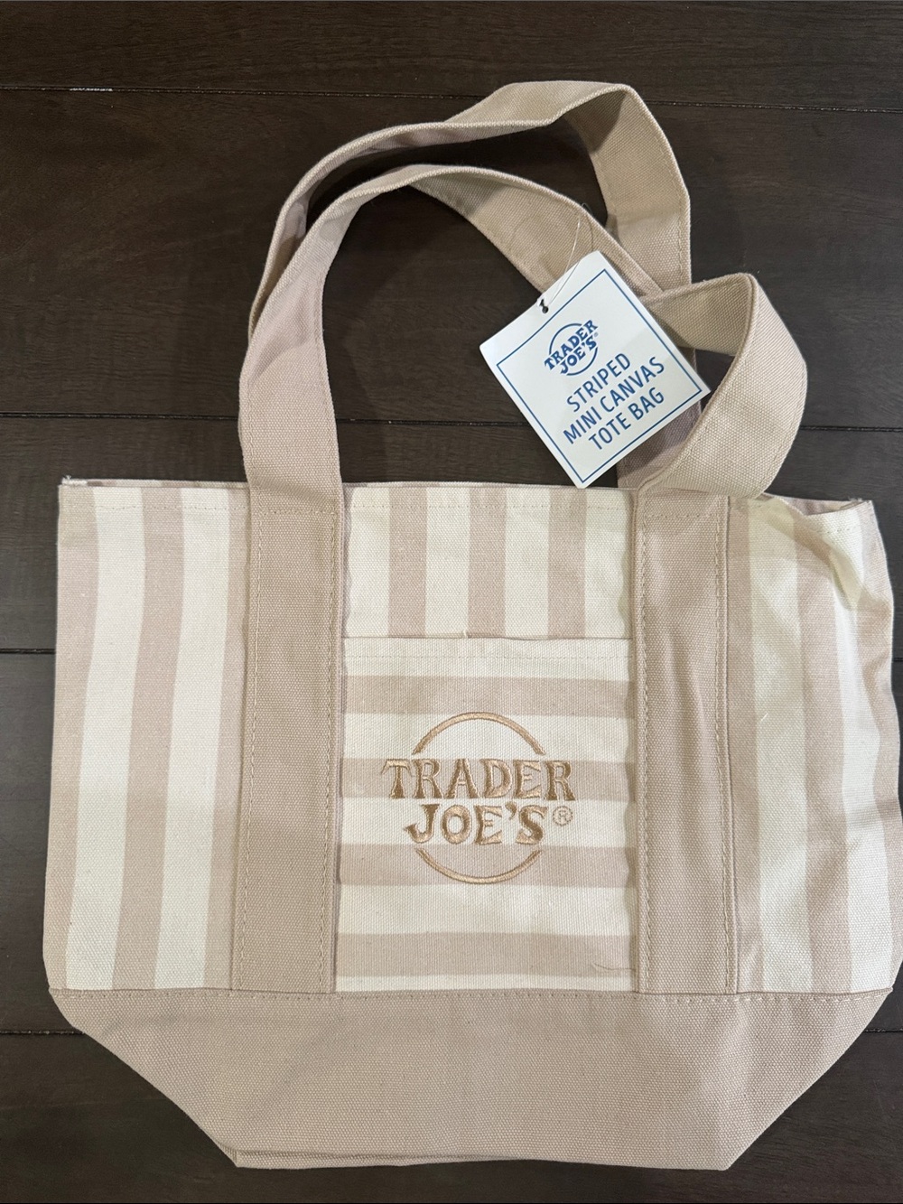NWT Trader Joe's Tan & Cream Striped Mini Tote Bag